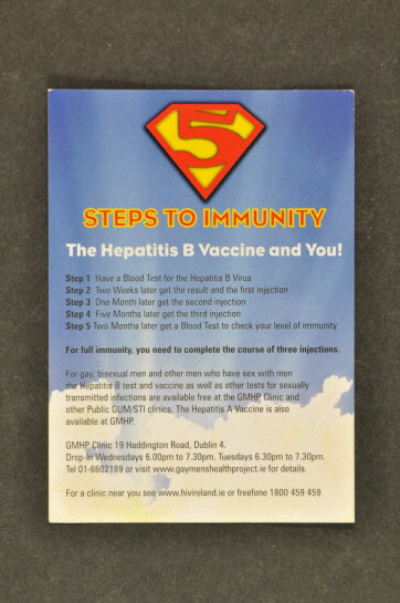 Carte d'information - " 5 Steps to immunity. The hepatitis B vaccine and you ! " (5 pas vers l'immunité. Le vaccin de l'hépatite B et vous !)