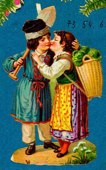 estampe - Jeune femme embrassant un jeune homme