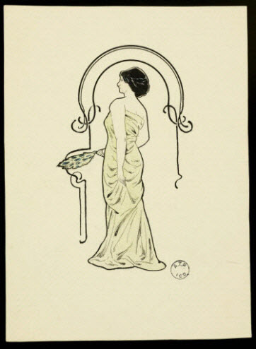 partie d'un ensemble de dessins - Femme tenant des plumes de paon