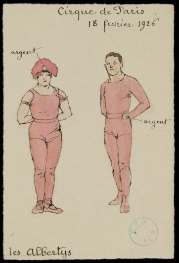 partie d'un ensemble de dessins - Cirque de Paris 18 février 1926 les Albertys