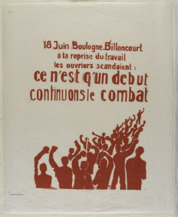 affiche - 18 Juin : Boulogne-Billancourt à la reprise du travail les ouvriers scandaient : ce n'est qu'un début continuons le combat