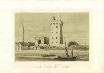 dessin - Les Sables d'Olonne (vue de la tour d'Arundel prise de la plage)