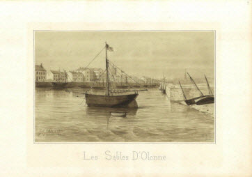 dessin - Les Sables d'Olonne (vue du port avec tour d'Arundel église de la Chaume)