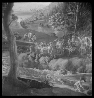 photographie - Mairie. Détail du tableau, huile sur toile, "Scène dans la forêt, flottage", entre 1766 et 1780